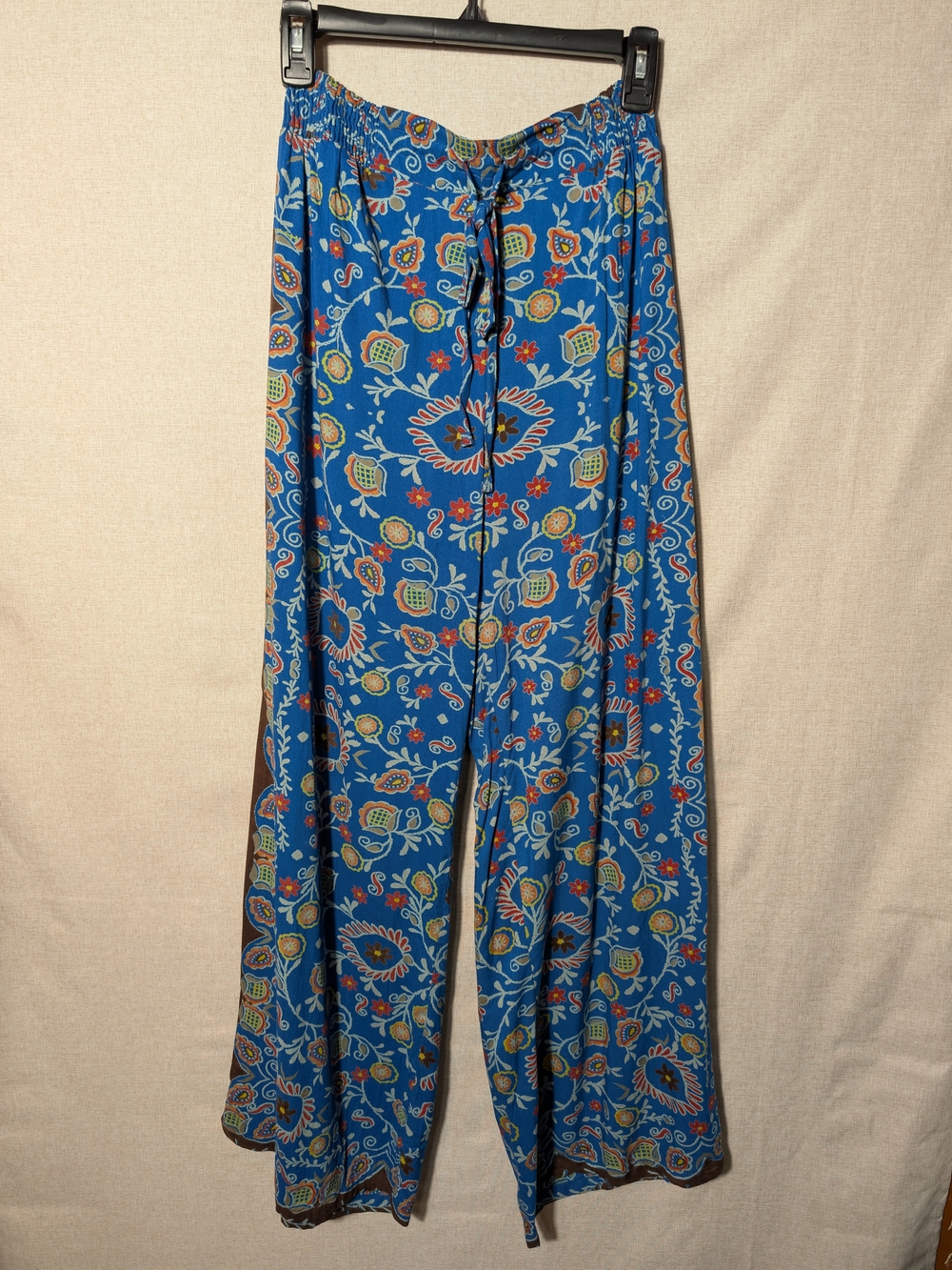 Angie Blue Floral Elastic Wide-Leg Drawstring Pants New